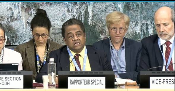 المقرر الخاص المعني بالسكن اللائق البروفيسور راجا غوبال خلال فعاليات الجلسه 16