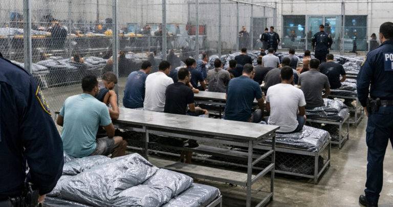 مهاجرون في أحد مراكز الاحتجاز الأمريكية قبل الترحيل