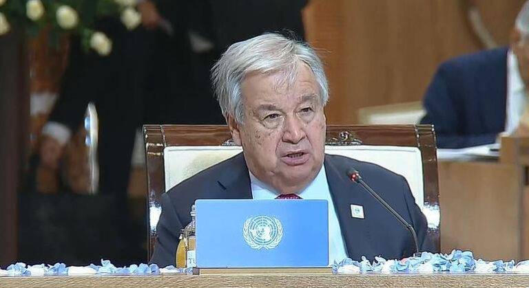 غوتيريش خلال كلمته في الجلسة الافتتاحية للمؤتمر العالمي للذكاء الاصطناعي بمدينة شنغهاي الصينية